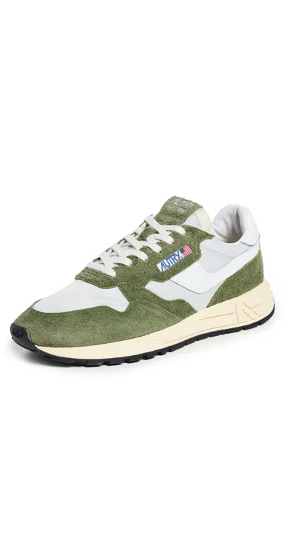 Autry Green And White Suede And Nylon Reelwind Low Sneakers