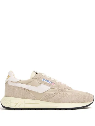 Autry Reelwind Low Nylon And Leather Craquele Pepper And White Sneakers In Beige