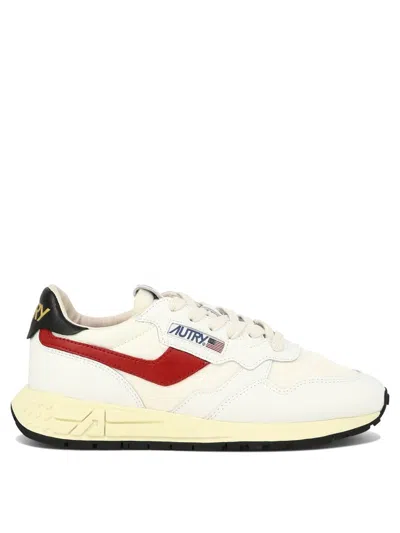 Autry Reelwind Brand-embroidered Leather And Nylon Low-top Trainers In White/red