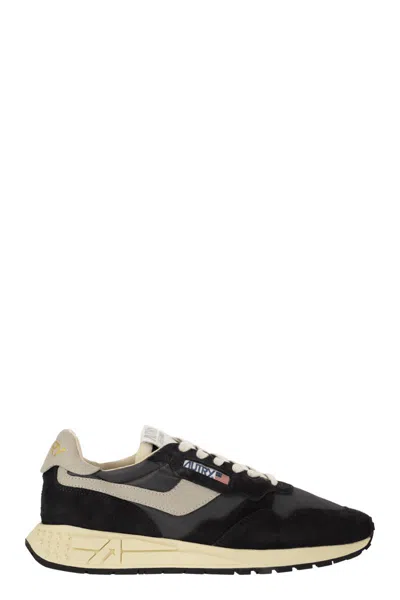 Autry Reelwind Suede And Technical Textile Trainer In Black