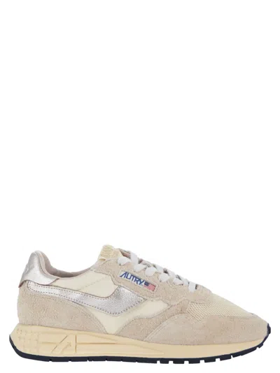 Autry Reelwind Suede And Technical Textile Trainer In Neutral