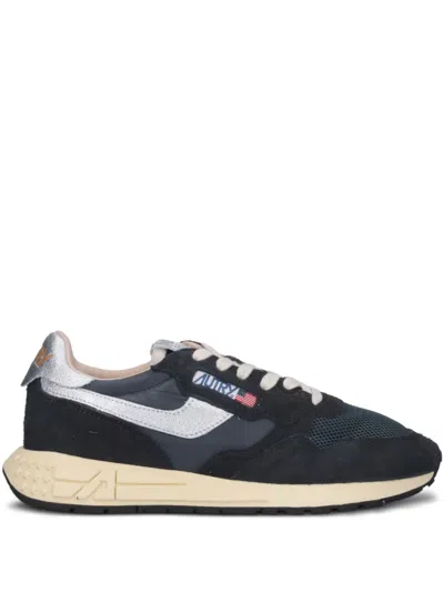 Autry Reelwind Low Cracked-leather Trimmed Suede And Shell Sneakers In Black