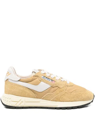 Autry Panelled Green And Yellow Calf Suede Sneakers In Brown