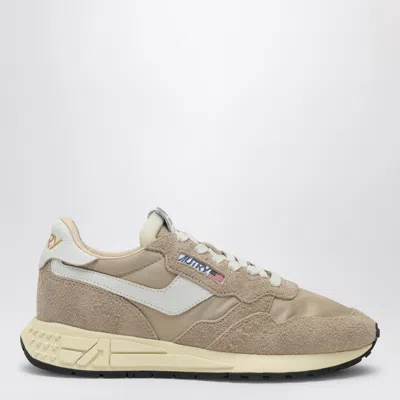 Autry Reelwind Trainer In Beige Nylon And Suede In White