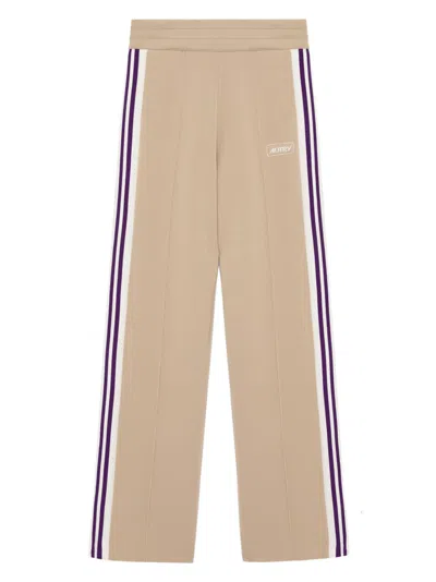 AUTRY AUTRY RELAXED FIT BEIGE KNIT JOGGERS WITH STRIPED BANDS