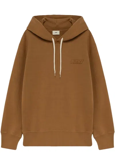 Autry Relaxed Fit Heavy Jersey Hoodie With Embroidered Logo In Brown