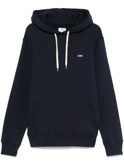 Autry Relaxed Fit Hooded Sweatshirt In Dark Blue In Black