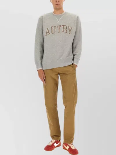 Autry Ribbed Hem Long Sleeve Crew Neck Sweater In Gray