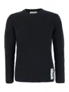 Autry Grey Crewneck Sweater With Logo Patch In Ribbed Wool Man