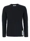 Autry Grey Crewneck Sweater With Logo Patch In Ribbed Wool Man In Black