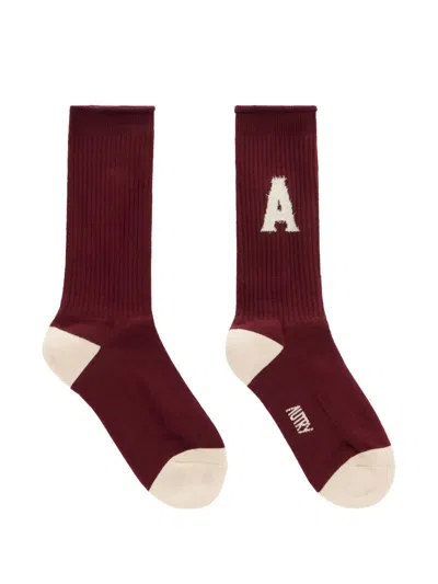 Autry Ribbed Socks With Jacquard Logo In Red
