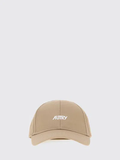 Autry Ribbed Wool Beanie Hat With Turn-up Cuff And Contrast Logo In Brown