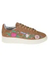 Autry Dallas Low Sneakers With Embroidered Floral Details In Brown