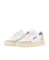 Autry Medalist Low White And Silver Blue Leather And Suede Sneakers In White