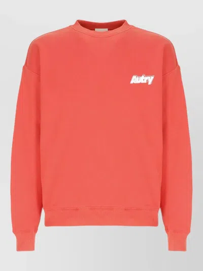Autry Round Neck Cotton Sweatshirt Long Sleeves In Orange