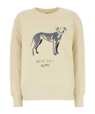 AUTRY AUTRY BLUE LACY CREW NECK SWEATER