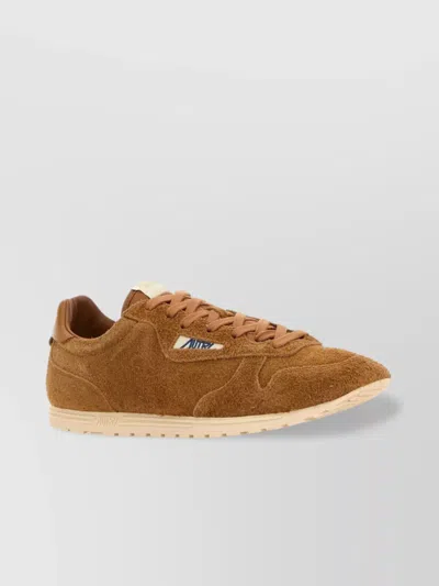 Autry Round Toe Suede Sneakers With Rubber Sole In Brown