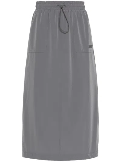 Autry Logo Patch Straight Hem Midi Skirt In Grey