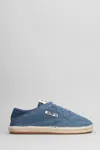 Autry Canvas Lace-up Flat Shoes With Woven Jute Sole In Blue