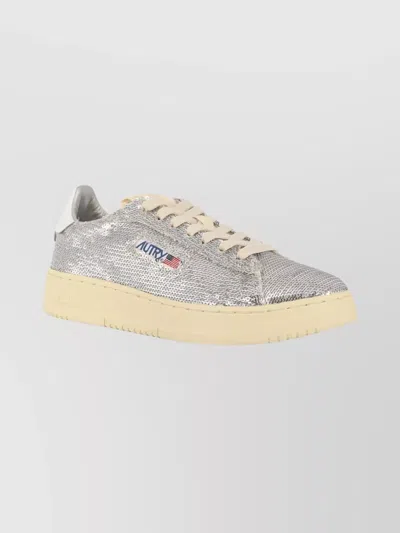 Autry Sequined Low-top Leather Sneakers In Silver