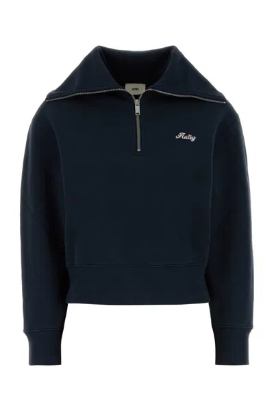 Autry Cotton Sweatshirt With High Collar And Ribbed Cuffs In Black