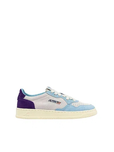 Autry Tri-color Suede Medalist Low Sneakers With Padded Collar In Blue