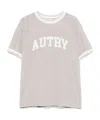 Autry Crew Neck Logo-print T-shirt With Stripe Trim In Pink