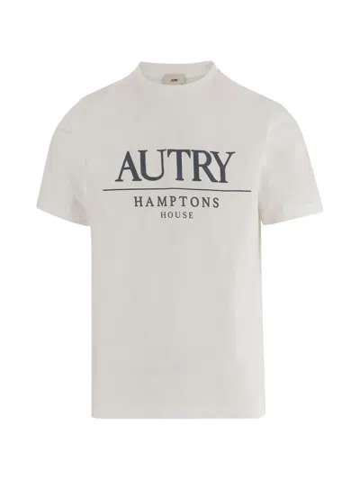 Autry Beige Cotton Logo T-shirt In White