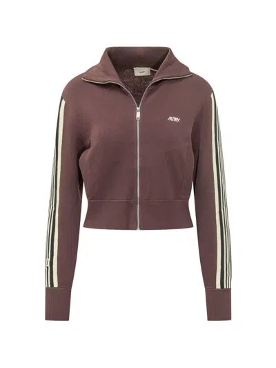 Autry Side-stripe Zip-up Sweatshirt In Brown