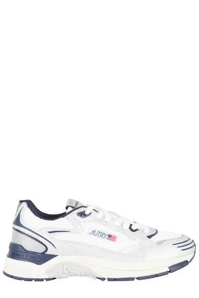 Autry Silver Blue Hyperway Low Mesh Leather Sneakers In Animal Print