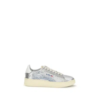 AUTRY SILVER CALF LEATHER BOS TAURUS LOW TOP SNEAKERS