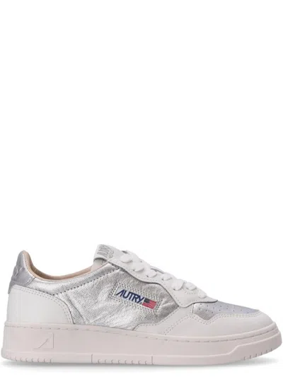 Autry Silver Lace Up Sneakers In Metallic