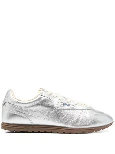 AUTRY AUTRY SILVER LEATHER WINDSPIN SNEAKERS