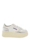 Autry White And Silver Low Top Platform Sneakers With Logo In Silver