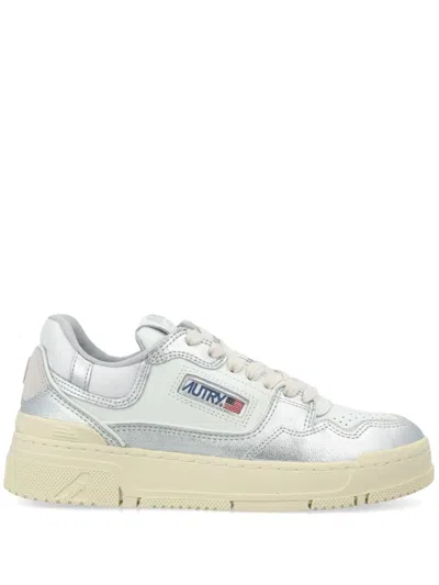 AUTRY SILVER-TONE PANELLED LOW-TOP SNEAKERS