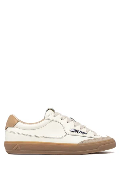 Autry Windscape Low Sneakers In Marshmallow And Tan Leather In Animal Print