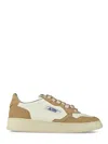 Autry Smooth And Textured Leather Sneakers With Padded Collar In Neutral