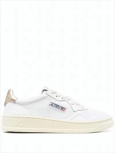 Autry Smooth White Leather Low-top Sneakers With Metallic Accents