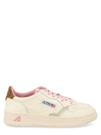 Autry Medalist Low Sneakers In Sand And Leopard Leather In Multi