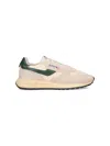 Autry Medalist Sneakers In Beige And Dark Green With Suede Inserts