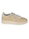 Autry Medalist Low Sneakers In Bronze Suede With Crystal Micro Rhinestones Shoes In Animal Print