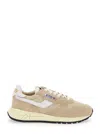 Autry Reelwind Low Nylon And Leather Craquele Pepper And White Sneakers In Beige