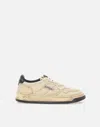 Autry Cracked Leather Sneakers Padded Collar In Beige