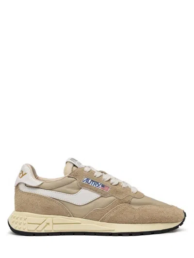 Autry Suede And Nylon Reelwind Low Sneakers In Beige
