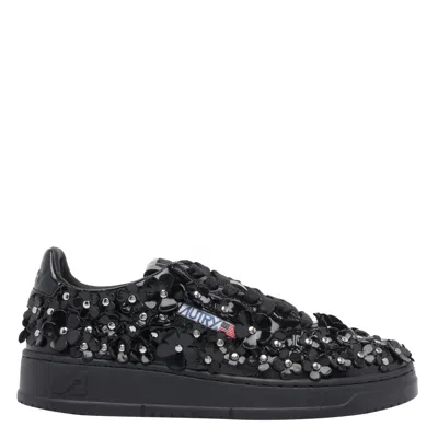 Autry Floral Embellished Low Top Sneakers In Black