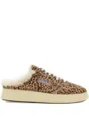 Autry Animal Print Low Top Sneakers With Shearling Trim In White