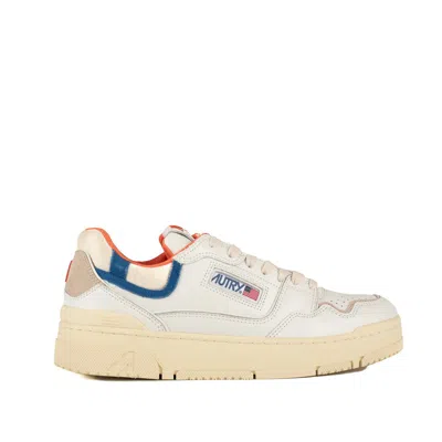 AUTRY AUTRY SNEAKERS CLC IN WHITE LEATHER BLUE AND ORANGE