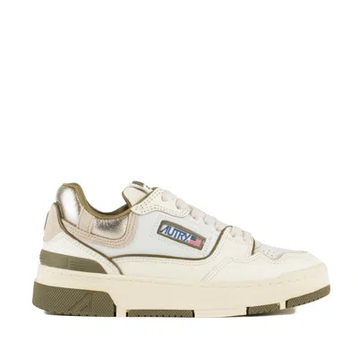 Autry Sneakers Clc Low In Whisper White Lizard And Platinum Leather In Multi