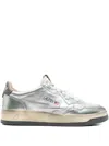 Autry Sper Vintage Metallic Leather Sneakers In Silver