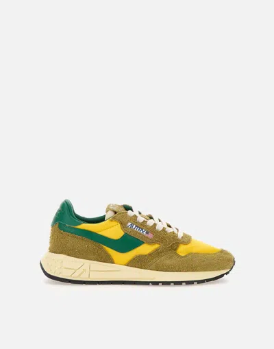Autry Reelwind Low Suede, Leather And Shell Sneakers In Green/yellow